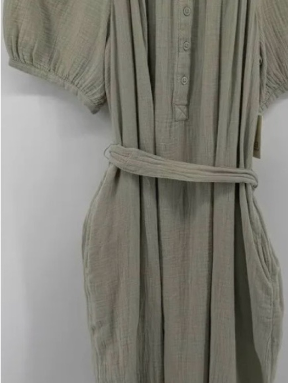 A.N.A Light Sage Belted Cotton Gauze Dress